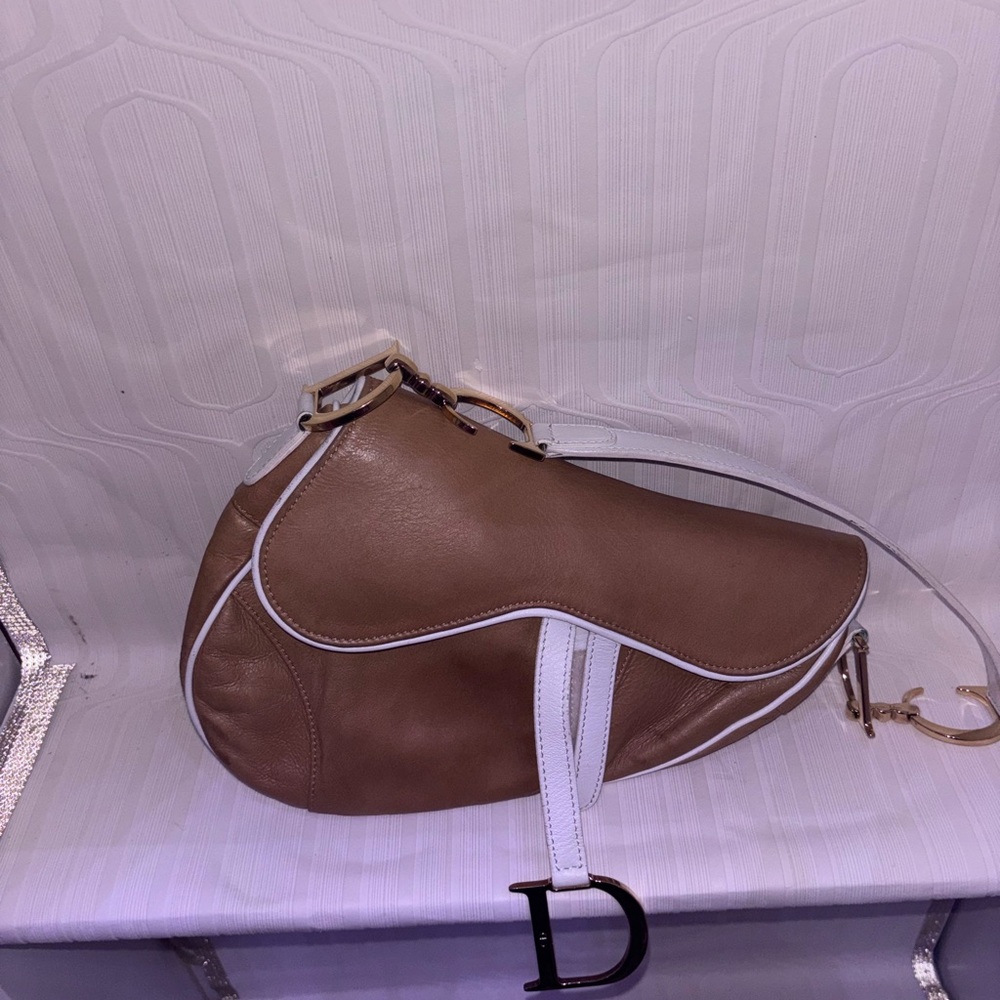 Dior vintage beige and white leather  Saddle Bag